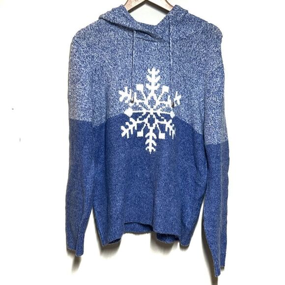 NWOT CUPCAKES & CASHMERE REVOLVE Blue Color Block Snowflake Hoodie Sweater XL - Picture 3 of 6